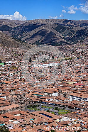 Cityscape of Cusco Peru. View at the Cathedral Editorial Stock Photo