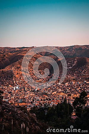 Cityscape of Cusco at the sunset, Peru, vertical Editorial Stock Photo