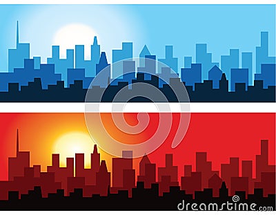 Cityscape at Dawn and Dusk Vector Illustration