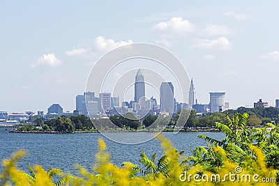 Cityscape of downtown Cleveland with Edgewater beach, Lake Erie Editorial Stock Photo