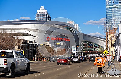 Cityscape Of Downtown Edmonton And Rogers Place Editorial Stock Photo