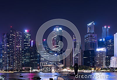 Cityscape downtown. Night city urban skyline Singapore Editorial Stock Photo