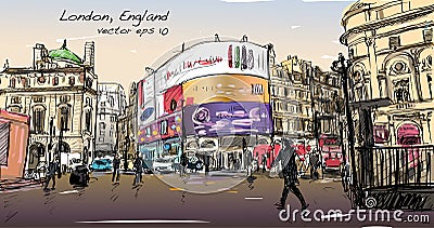 Cityscape drawing sketch in London England, show walk street at Vector Illustration