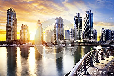 Cityscape of Dubai at night, United Arab Emirates Stock Photo