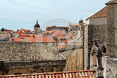 Cityscape of Dubrovnik and cupola of the cathedral, seen from the city wall Stock Photo