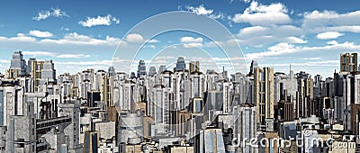 Cityscape with futuristic skyscrapers Cartoon Illustration