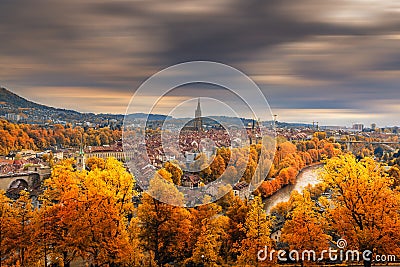 Cityscape Historical Architecture Building of Bern at Autumn Season, Switzerland, Capital City Landscape Scenery and Historic Town Stock Photo