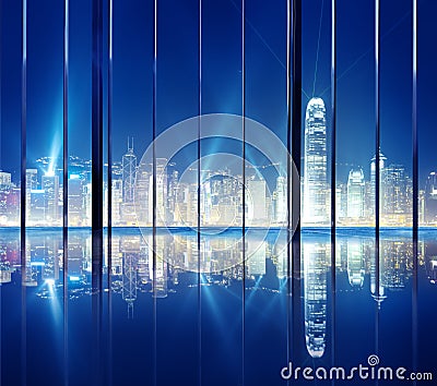 Cityscape Hong Kong City Night View Skyline Concept Stock Photo