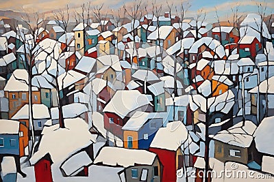 Cityscape with houses and trees in winter Stock Photo
