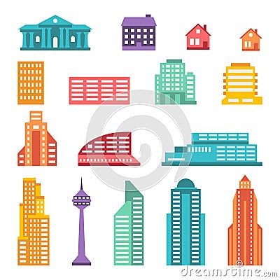 Cityscape icon set of buildings Vector Illustration