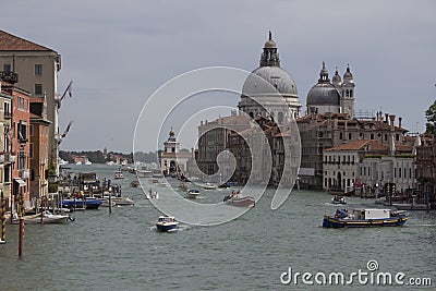 Cityscape image of Grand Canal and Basilica Santa Maria della Salute. Venice Editorial Stock Photo