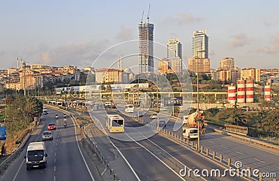 Cityscape of Istanbul nearby Uzuncayir Metrobus station Editorial Stock Photo