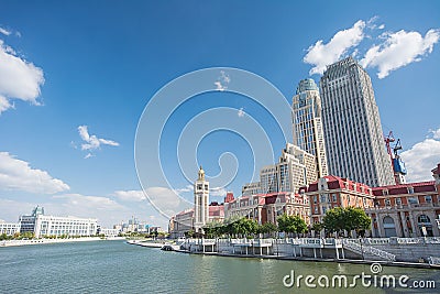 Cityscape of Jinwan Plaza (Jinwan Guangchang) with blue sky back Editorial Stock Photo