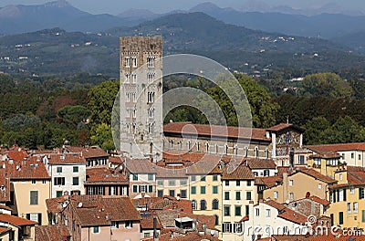 Tower of the Basilica de San Frediano in Lucca, Italy Stock Photo