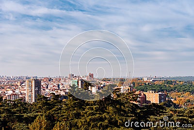 Cityscape of Madrid during Autumn a blue sky day Stock Photo
