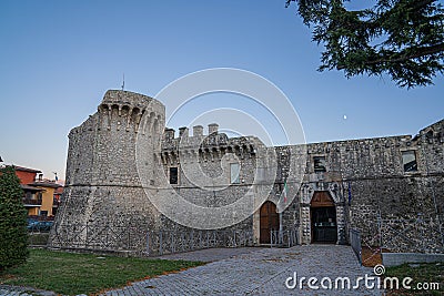 Cityscape with medieval castel at Avezzano in Abruzzo, Italy Stock Photo