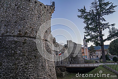 Cityscape with medieval castel at Avezzano in Abruzzo, Italy Editorial Stock Photo