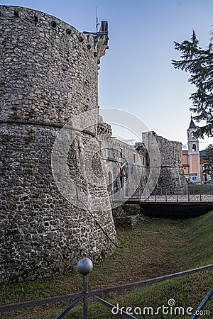 Cityscape with medieval castel at Avezzano in Abruzzo, Italy Editorial Stock Photo