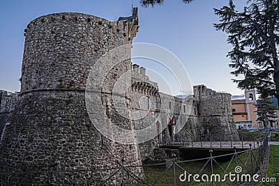 Cityscape with medieval castel at Avezzano in Abruzzo, Italy Editorial Stock Photo