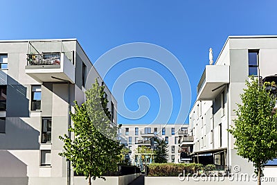 Cityscape with modern apartment buildings in a new residential area in the city, Concept for construction industy, estate agent Stock Photo