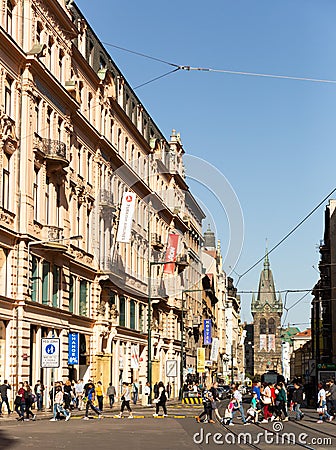 Cityscape of modern Prague streets Editorial Stock Photo