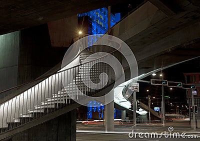 Stairway to a city nightscape Stock Photo