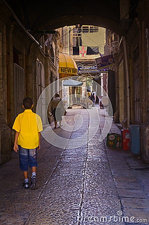 Cityscape of the narrow streets of old Jerusalem Israel Editorial Stock Photo