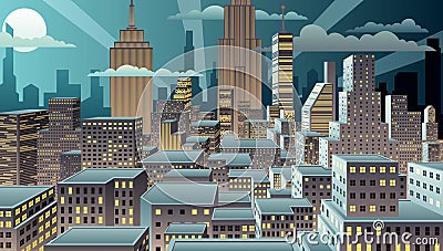 Cityscape Night Vector Illustration