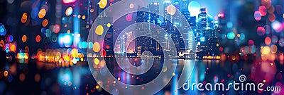 Cityscape at Night, Bokeh Texture Background, Blurry Street Banner, City Light Nightlife Mockup Stock Photo