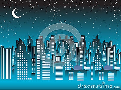 Cityscape night, silhouettes Vector Illustration