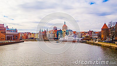 Cityscape with old harbor canal on Old Town, Gdansk, Poland Editorial Stock Photo