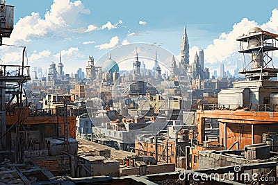 Cityscape of the old part of the city. Conceptual image, AI Generated Stock Photo