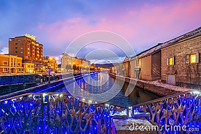 Cityscape of Otaru, Japan canal and historic warehouse, Sapporo Stock Photo