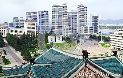 Cityscape panorama of the Pyongyang Editorial Stock Photo