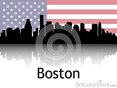 Cityscape Panorama Silhouette of Boston, Massachusetts Vector Illustration