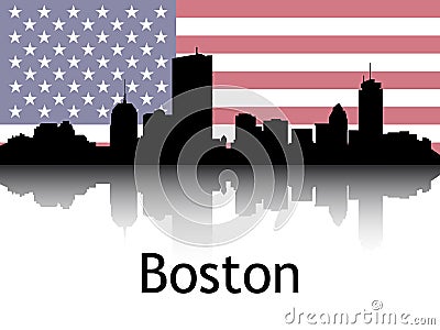 Cityscape Panorama Silhouette of Boston, USA Vector Illustration