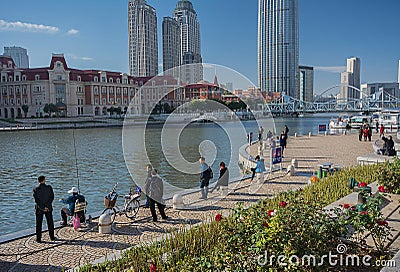 Cityscape of People at Jinwan Plaza (Jinwan Guangchang). Editorial Stock Photo