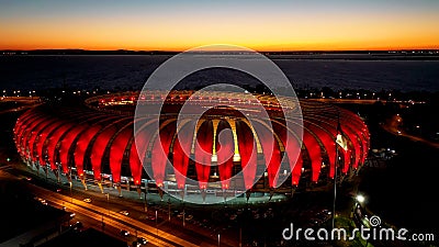 Cityscape of Porto Alegre Brazil near sports centre stadium at night Editorial Stock Photo