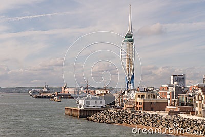 A Cityscape of Portsmouth Historic Dockyard with the 170 metre Spinnaker tower. Editorial Stock Photo