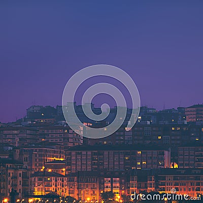 Cityscape of Portugalete town at night Editorial Stock Photo