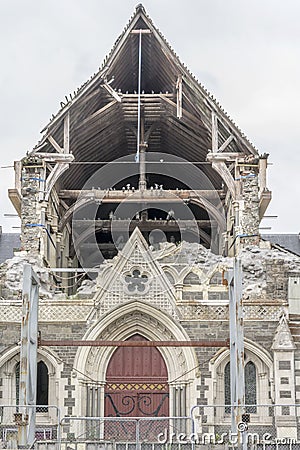 Remains of collapsed facade of Cathedral, Christchurch, New Zealand Stock Photo