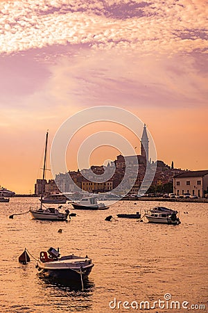 cityscape of Rovinj town in Croatia in sunset time Editorial Stock Photo