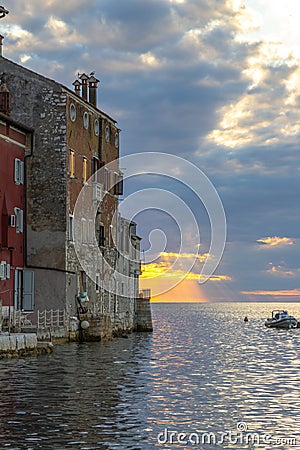 Cityscape of Rovinj town at sunset Editorial Stock Photo