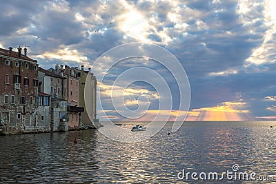 Cityscape of Rovinj town at sunset Editorial Stock Photo