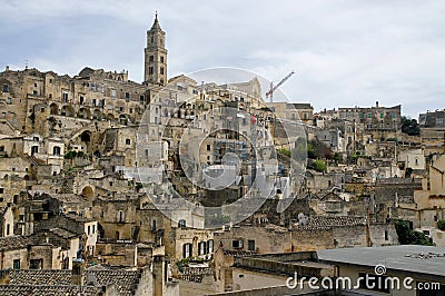 A cityscape of The Sassi of Matera which constitute the historic center of the Matera Stock Photo