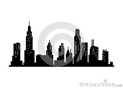 Cityscape silhouette. City building, night town and horizontal urban panorama silhouette. Modern urban landscape Vector Illustration