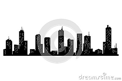 Cityscape silhouette. City building, night town and horizontal urban panorama silhouette. Modern urban landscape Vector Illustration