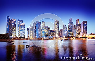 Cityscape Singapore Panoramic Night Concept Stock Photo