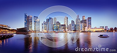 Cityscape Singapore Panoramic Night Concept Stock Photo