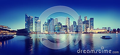 Cityscape Singapore Panoramic Night Concepts Stock Photo